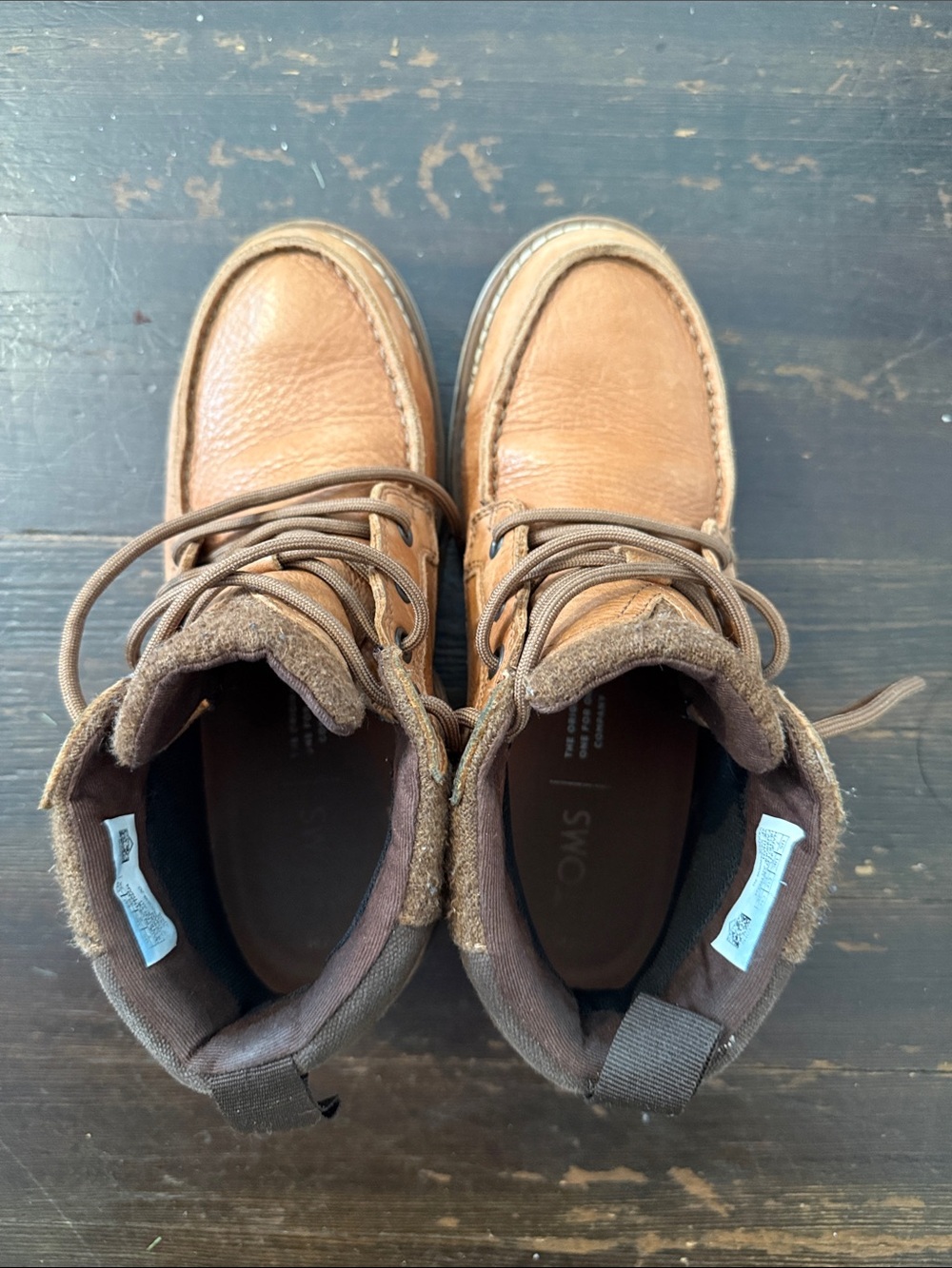 TOMS Tan Leather Lace-Up Ankle Boots